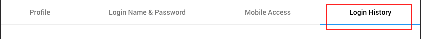 Screenshot: "Login history" is highlighted