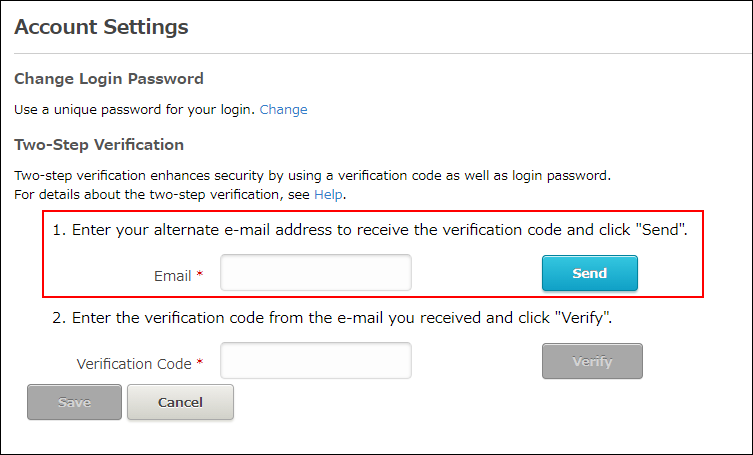 Screenshot: The field to enter an email address is highlighted