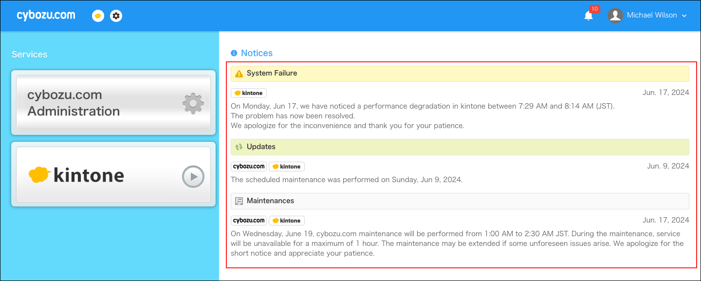 Screenshot: "Notices" is highlighted