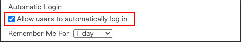 Screenshot: "Allow users to automatically log in" is selected