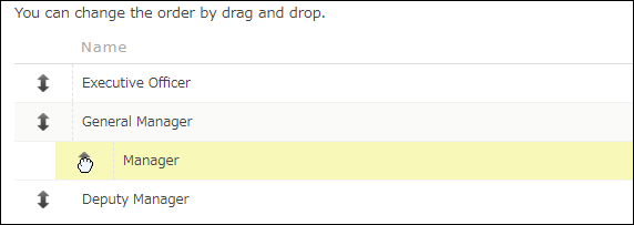 Screenshot: Reordering job titles