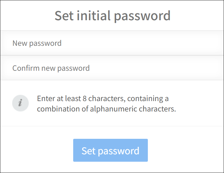 Screenshot: Setting the initial password