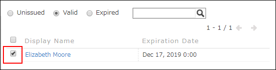 Screenshot: The checkbox of the target user is selected