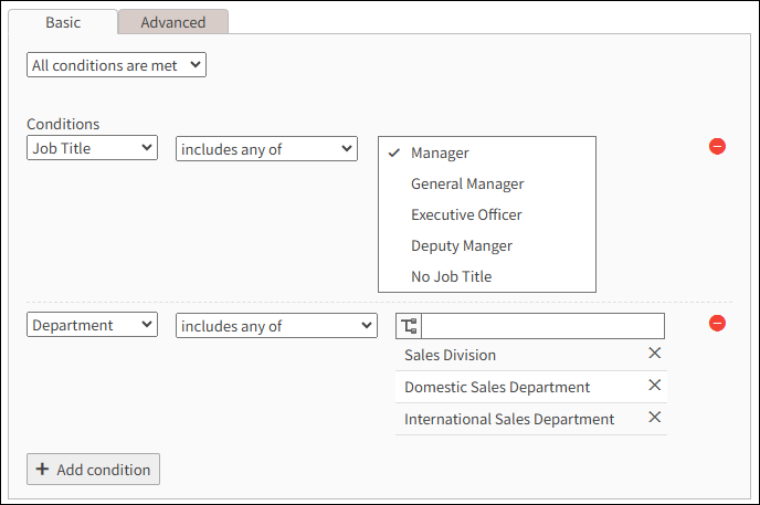 creenshot: Configuring filter conditions for dynamic groups