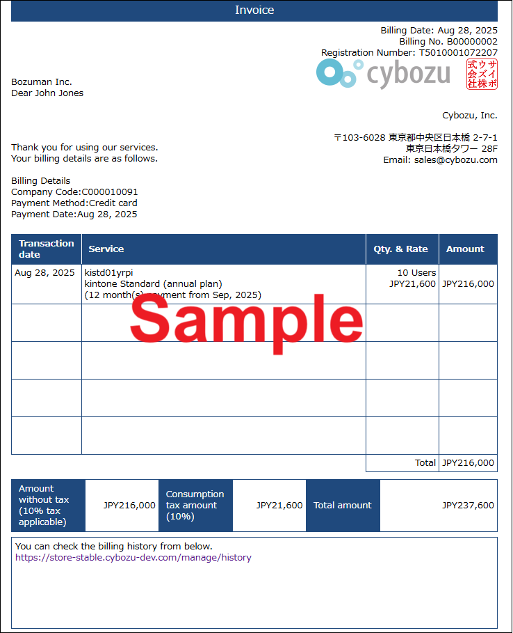 Screenshot: A print version of the invoice sample is displayed