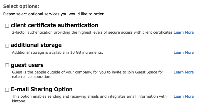 Screenshot: Section to select an optional service is displayed