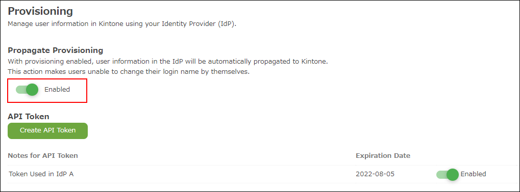 Screenshot: "Propagate provisioning" is enabled