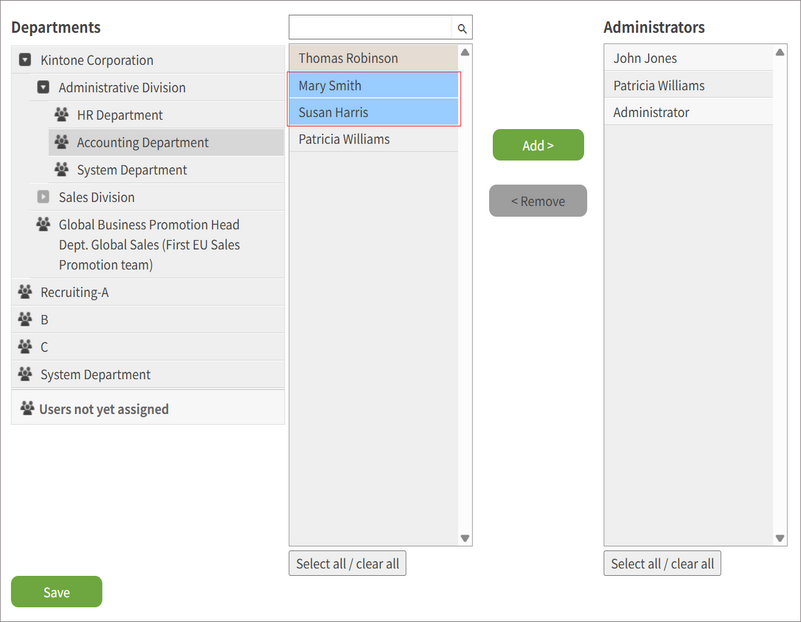 Screenshot: Selecting target users