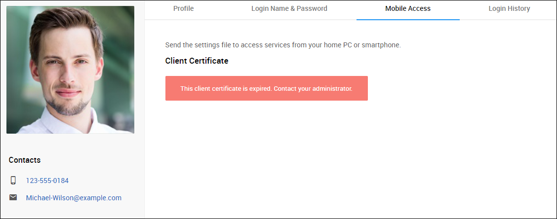 Screenshot: A message indicating the certificate has expired is displayed
