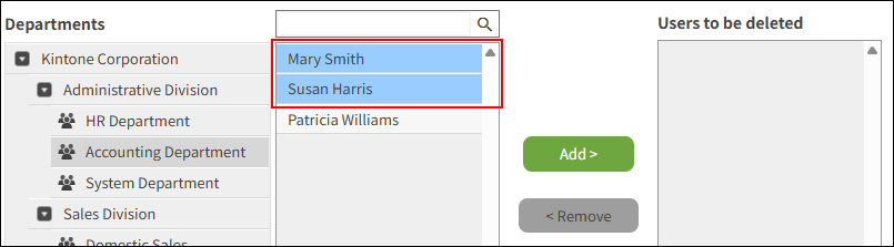 Screenshot: Selecting target users