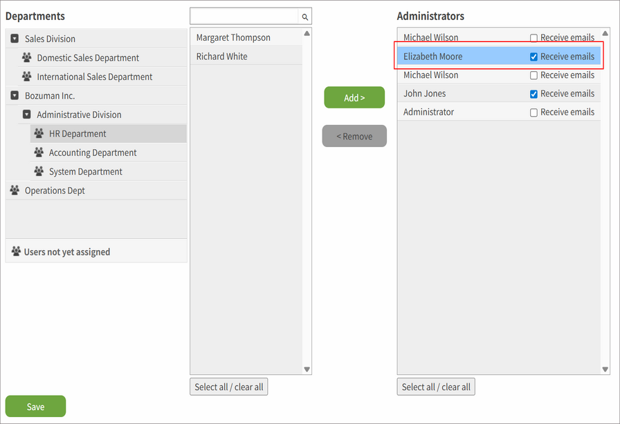 Screenshot: Target users are selected