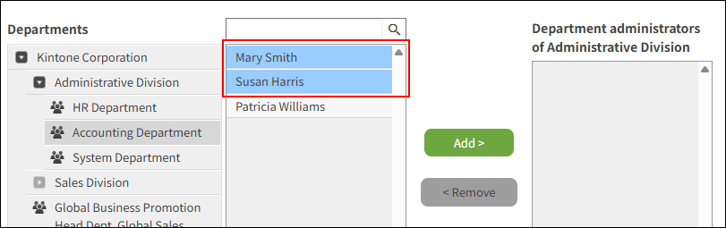 Screenshot: Selecting target users