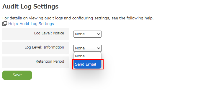 Screenshot: "Send email" is selected