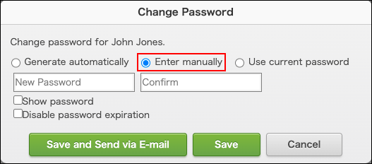 Screenshot: The "Automatically generate password" checkbox is cleared