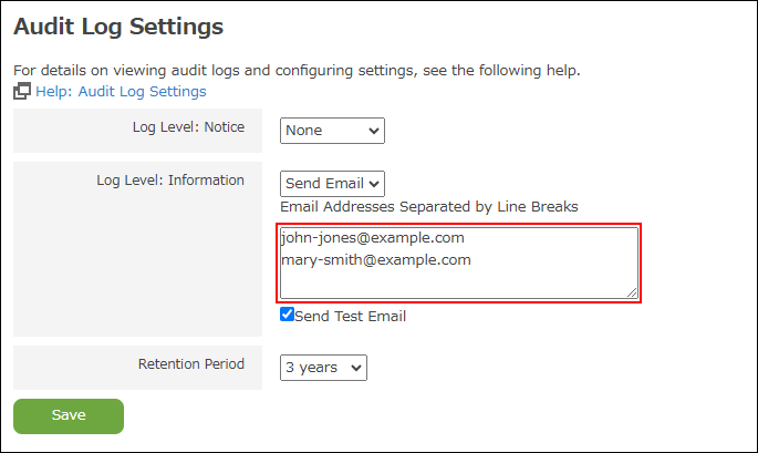 Screenshot: Entering email recipients