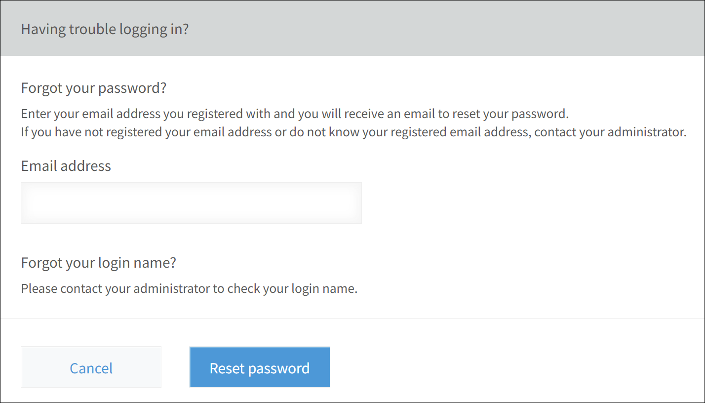 Screenshot: Screen to reset password