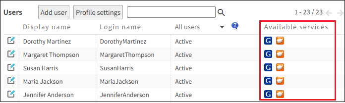 Screenshot: "Available services" is highlighted