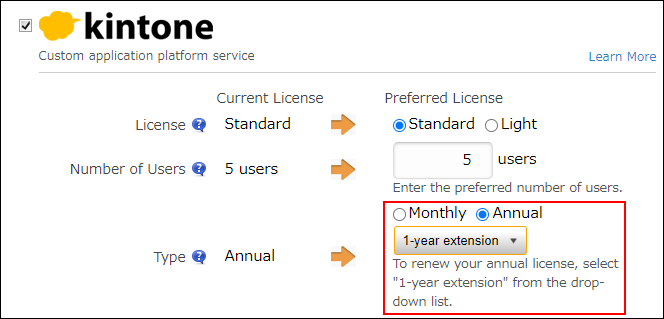 Screenshot: "Annual" and "1-year extension" are highlighted