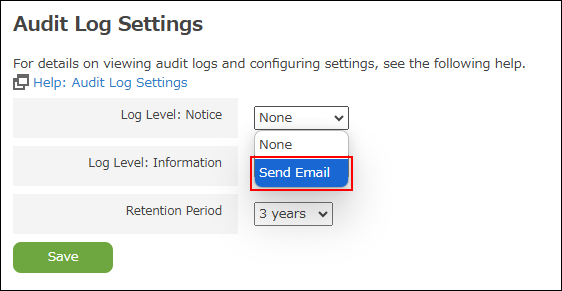 Screenshot: "Send email" is selected