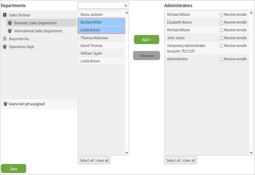 Screenshot: Selecting target users