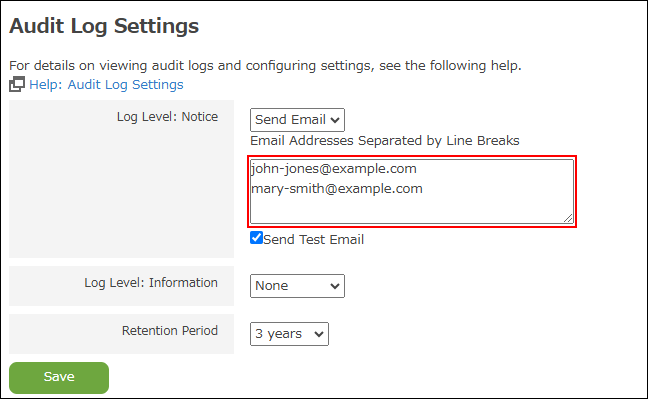 Screenshot: Entering email recipients