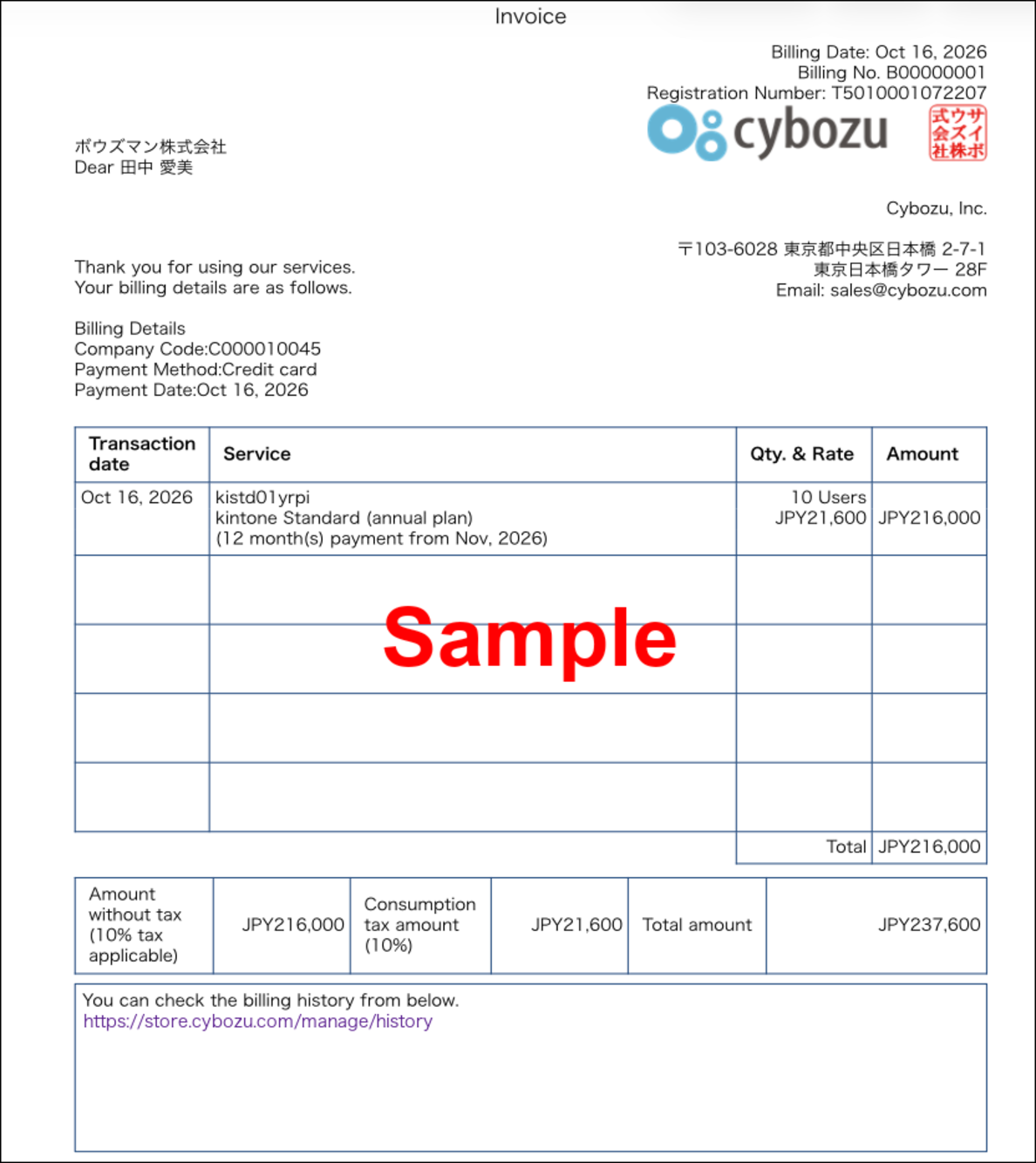 Screenshot: A print version of the invoice sample is displayed