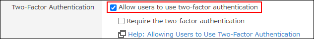 Screenshot: The "Allow users to use two-factor authentication" checkbox is selected