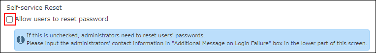 The "Allow users to reset password" checkbox is cleared