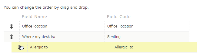 スクリーンショット：カスタマイズ項目の表示順を並び替えている