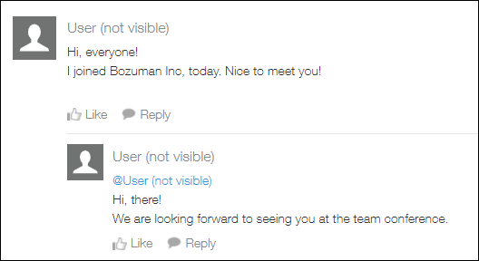 Screenshot: Screen of kintone. The user name in the posted comment is displayed as "User (not visible)".