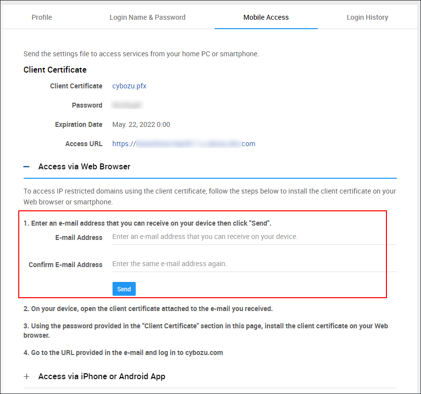 Captura de pantalla: Los campos de dirección de correo electrónico están resaltados