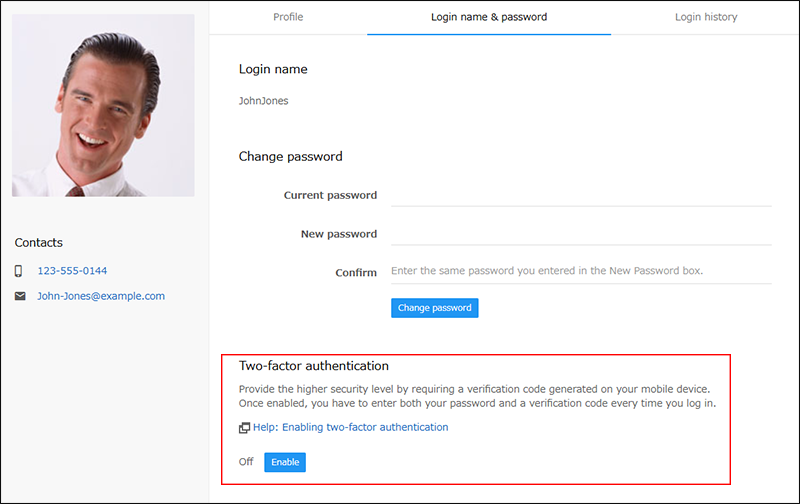 Captura de pantalla: Se muestran los elementos para la autenticación de dos factores.