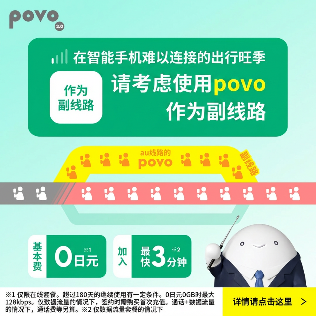 在出门前的通信对策，选择au回线的povo。