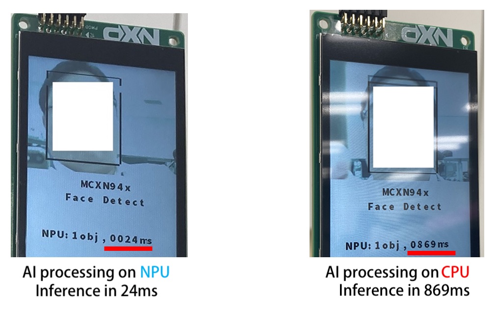 Comparison of facial recognition AI processing speed between NPU and CPU