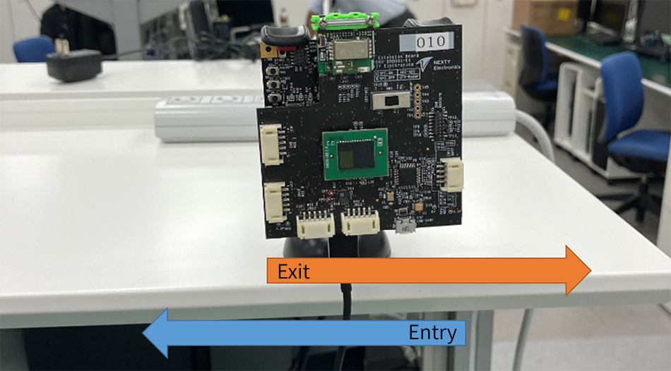 Reference board image of people counting with a motion sensor connected