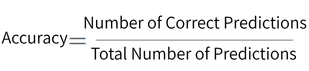 Accuracy = number of correct predictions / total number of predictions