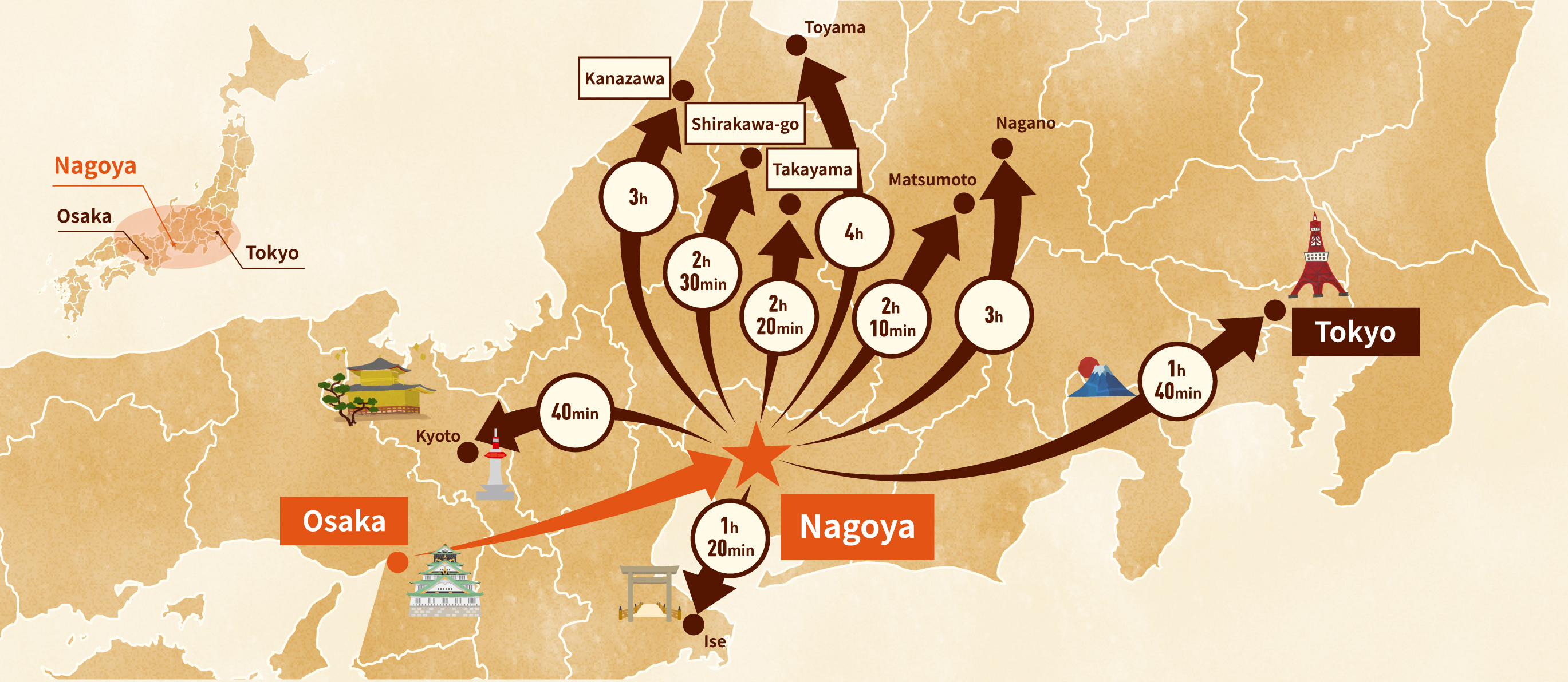 Map from Nagoya to the whole country