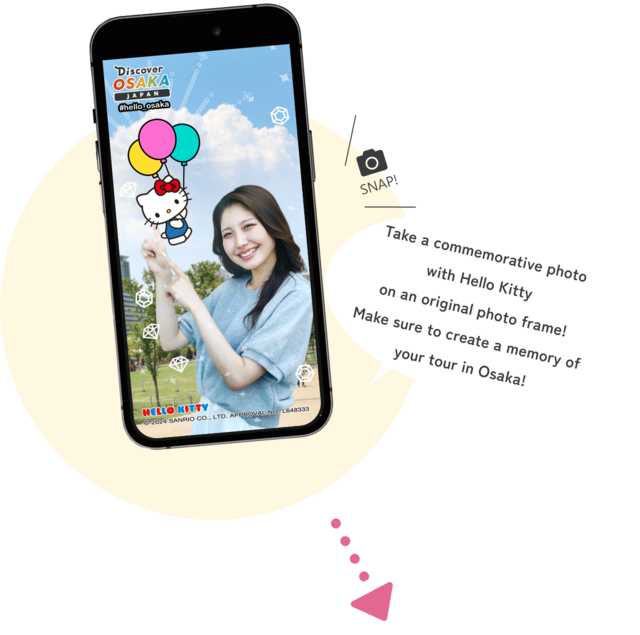 Take a commemorative photo with Hello Kitty in an original photo frame! Create a memorable memory of your Osaka trip!