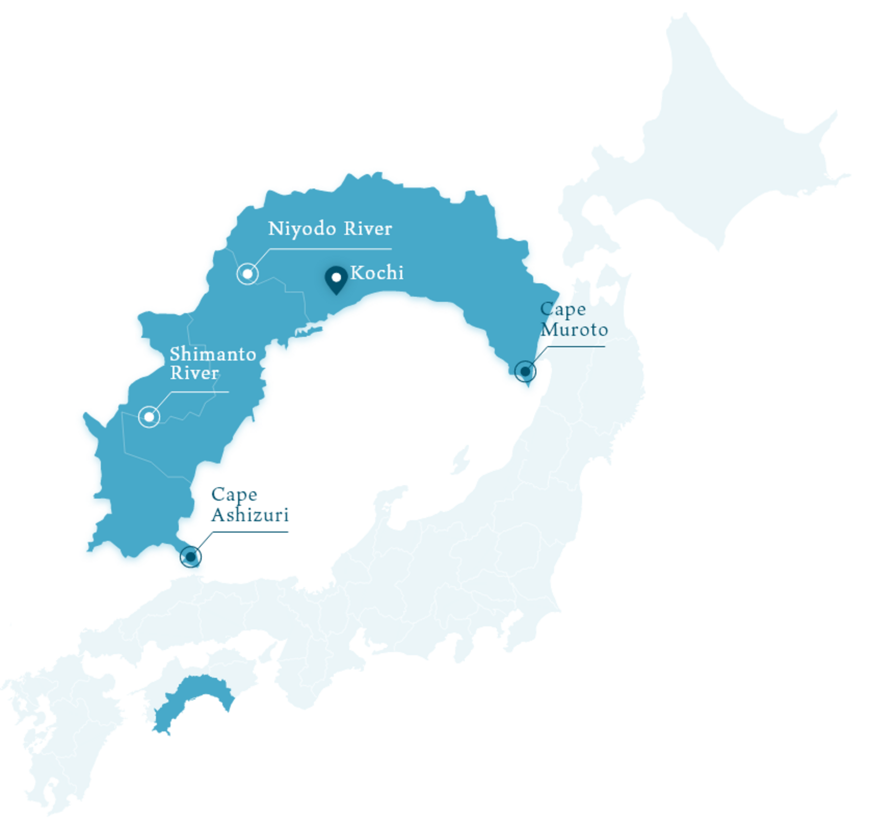Mapa del área de la prefectura de Kochi
