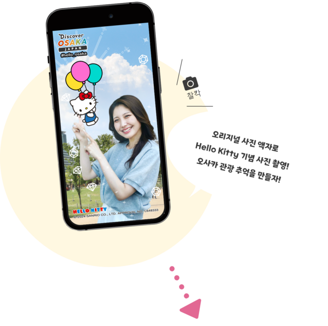 오리지널 포토 프레임으로 Hello Kitty와 기념 촬영! 오사카 관광의 추억을 만들자!