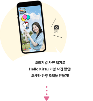 오리지널 포토 프레임으로 Hello Kitty와 기념 촬영! 오사카 관광의 추억을 만들자!