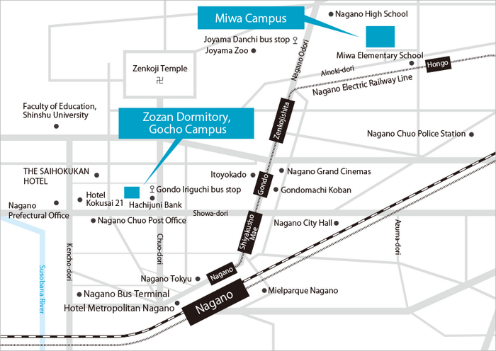 Map of the area around Nagano Station