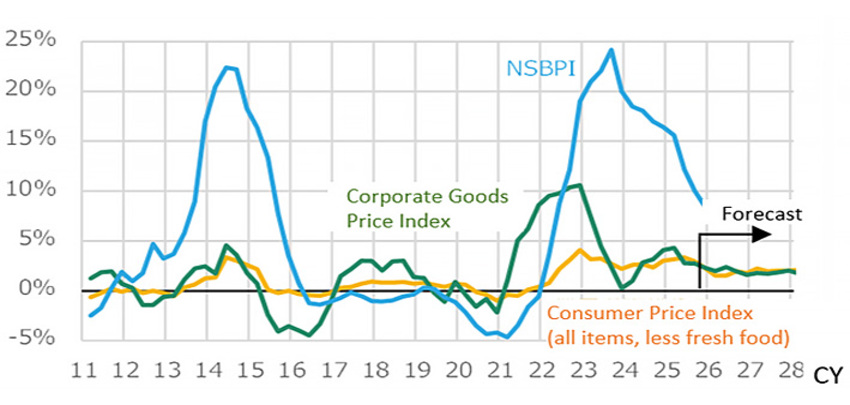 Figure 4: Year-over-Year Trends in the NSBPI and Price Indices (Corporate and Consumer)